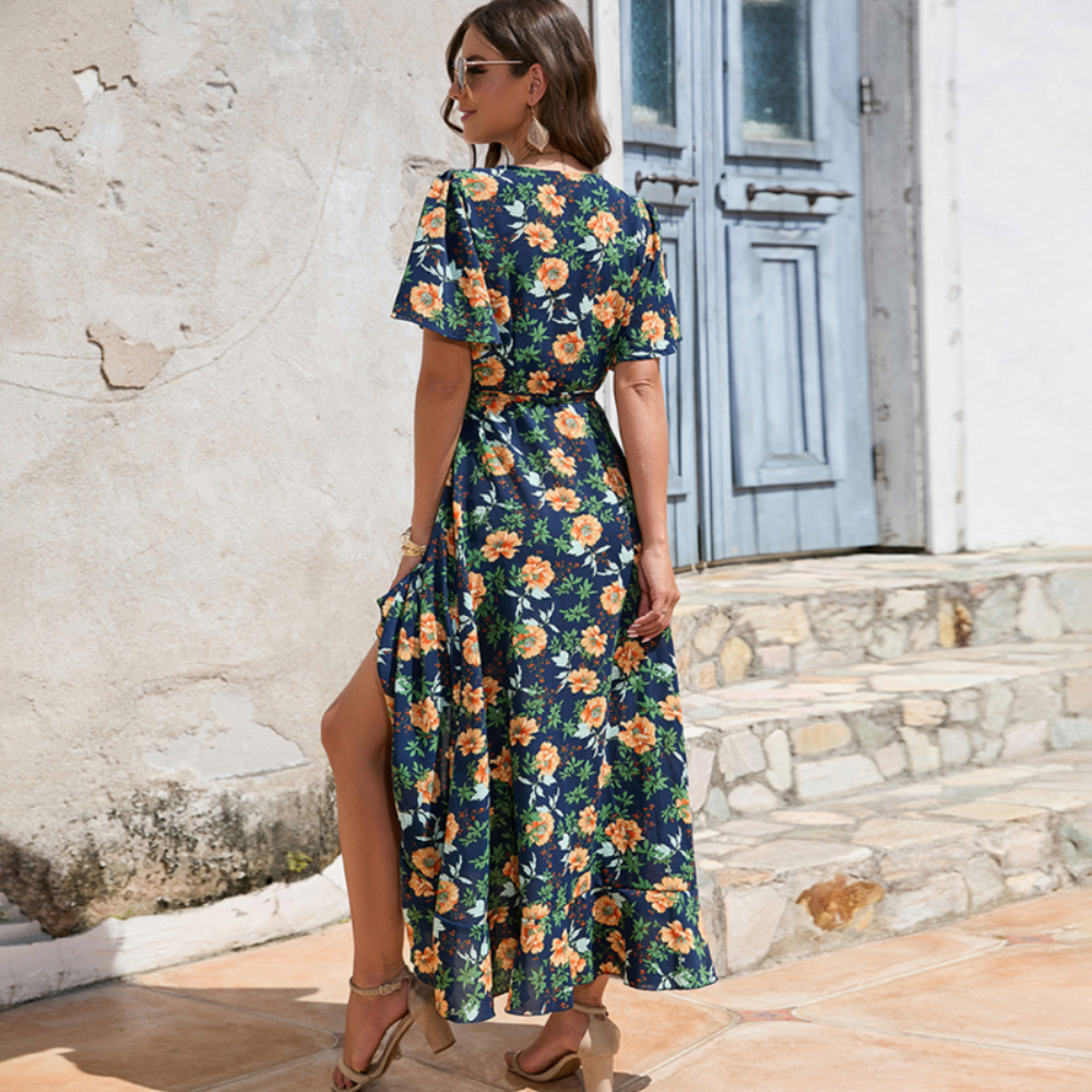 Women Wrap Style Summer Floral Dress With Ruffles - Life's Fun Treasures