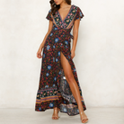 Womens Wrap Style V Neck Floral Maxi Dress - Life's Fun Treasures