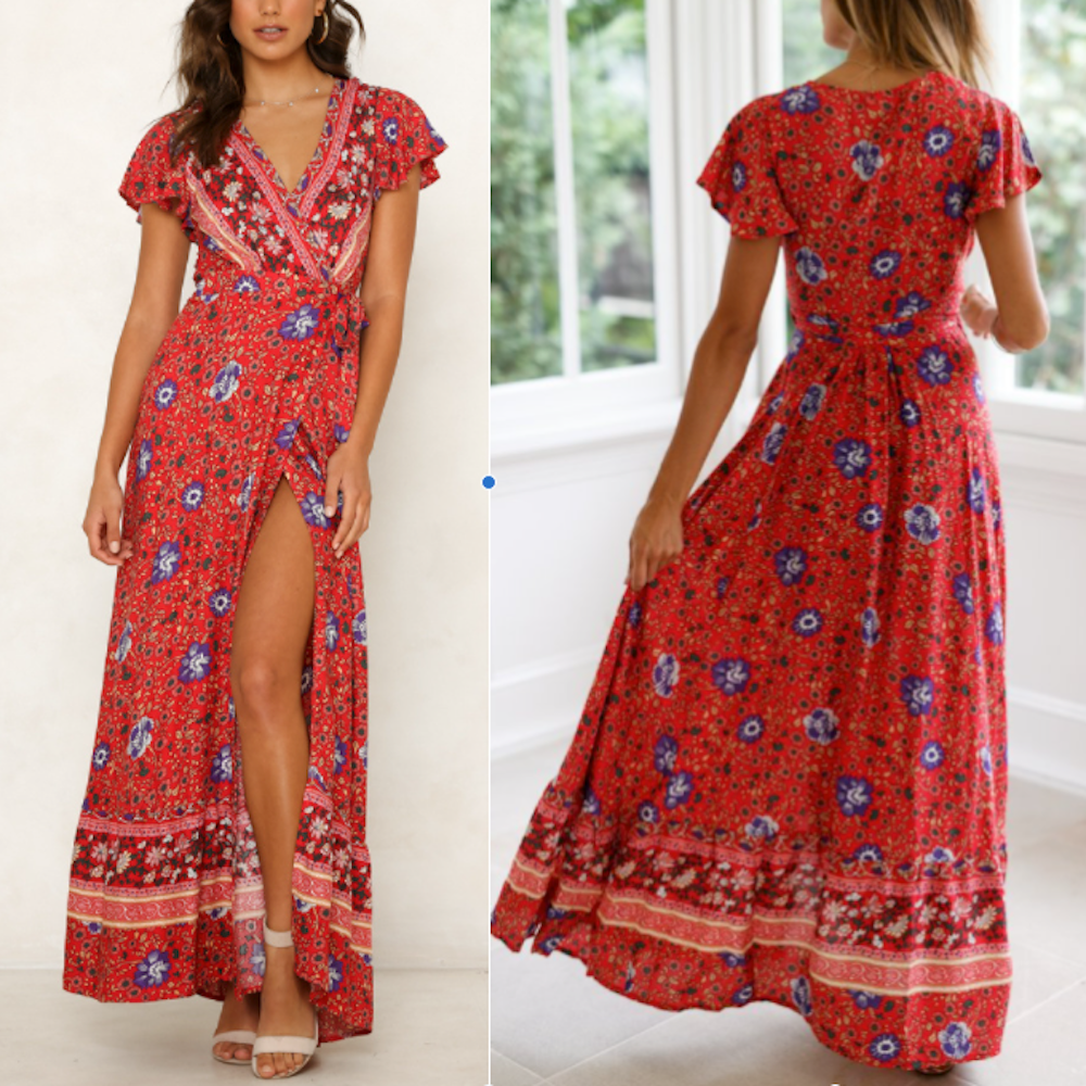 Womens Wrap Style V Neck Floral Maxi Dress - Life's Fun Treasures