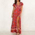 Womens Wrap Style V Neck Floral Maxi Dress - Life's Fun Treasures