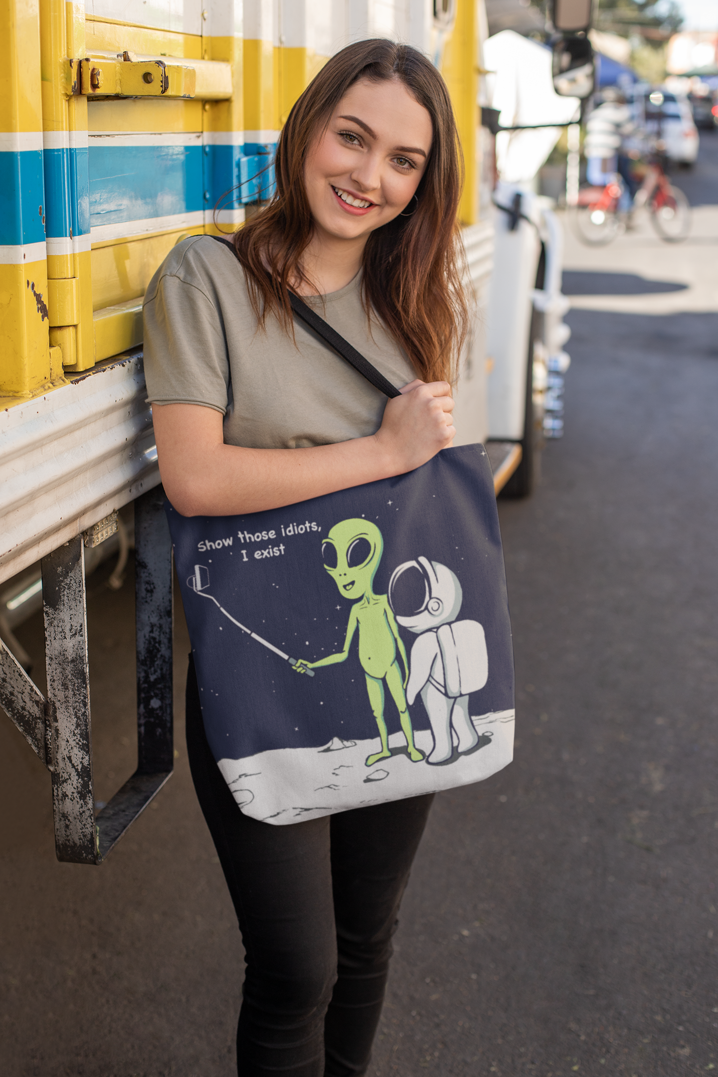 Funny Alien, Show Those Idiots I Exist Tote Bag - Life's Fun Treasures