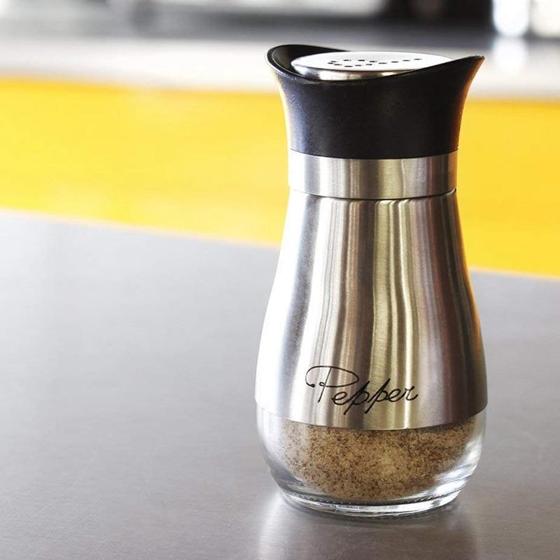Salt and Pepper Shakers Stainless Steel Glass Set BPA Free, 4oz - Life's Fun Treasures