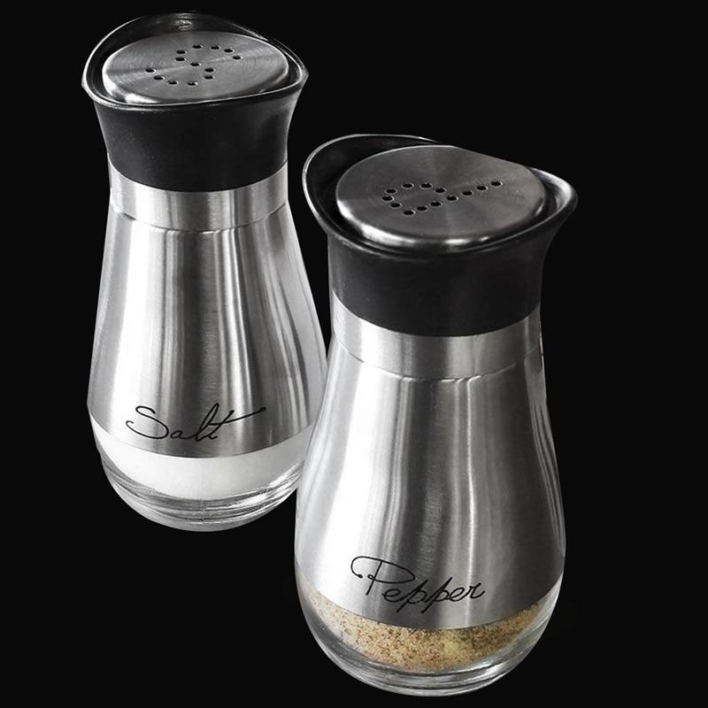 Salt and Pepper Shakers Stainless Steel Glass Set BPA Free, 4oz - Life's Fun Treasures