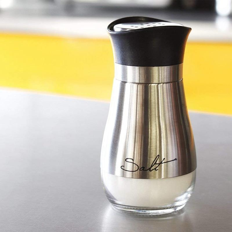 Salt and Pepper Shakers Stainless Steel Glass Set BPA Free, 4oz - Life's Fun Treasures