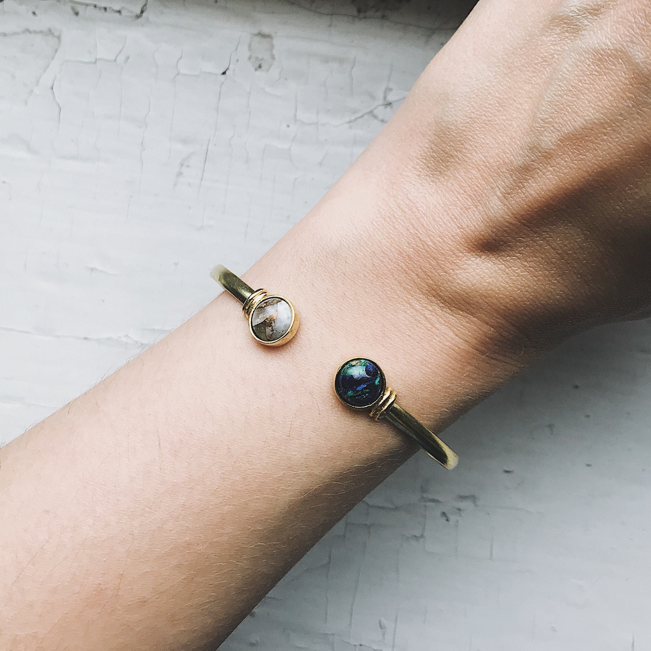 Earth and Moon Cuff Bracelet with Natural Stones - Life's Fun Treasures